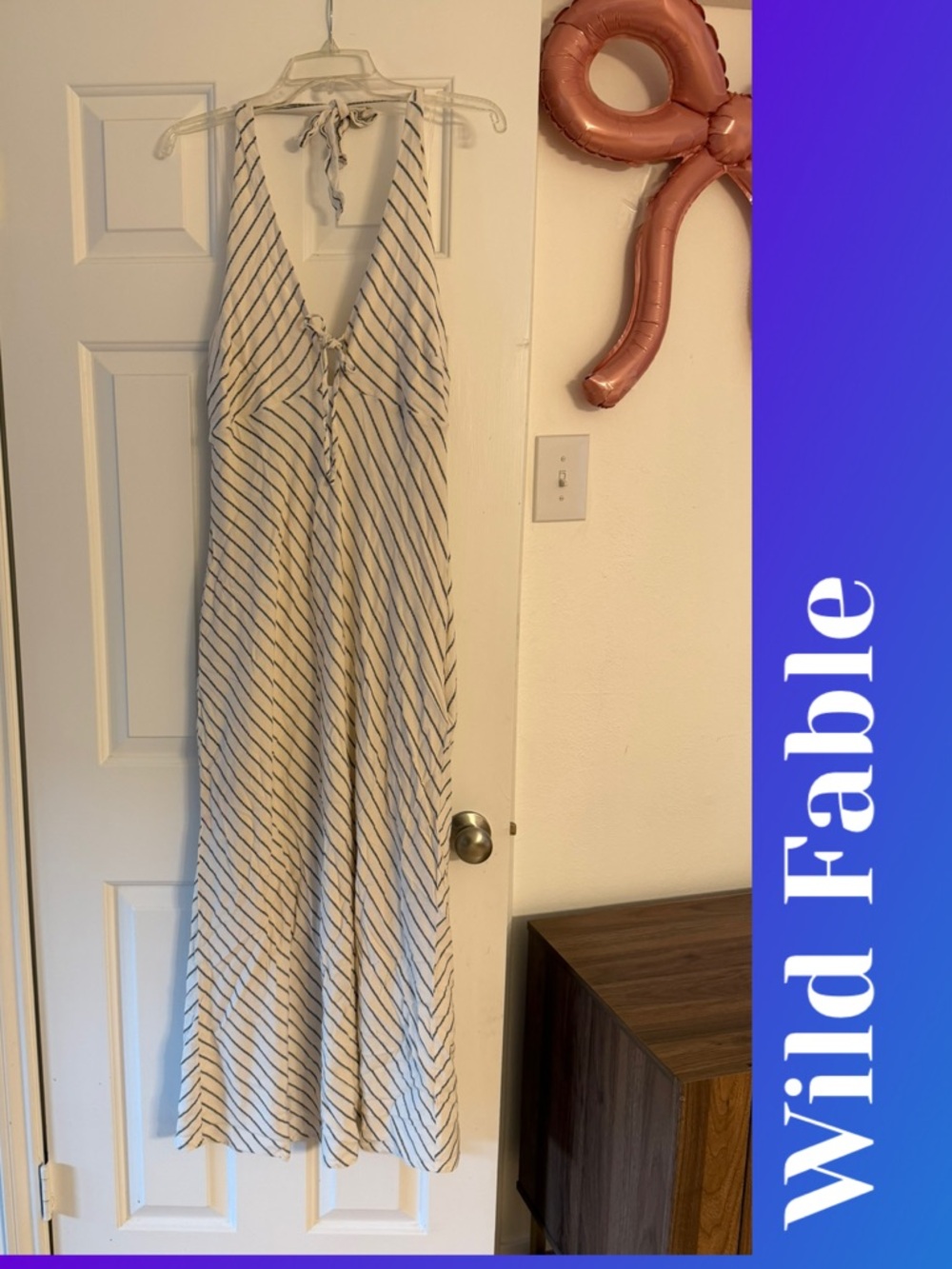 Wild Fable Cream and Navy Striped Halter Maxi Dress